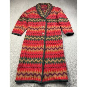 VTG Circle T Womens Southwestern Blanket Coat Aztec Duster Shacket Large USA